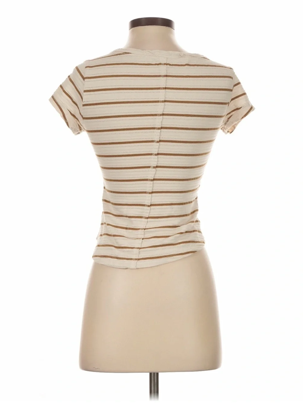 Pilcro Cream and Brown Striped V-Neck Short Sleeve Tee